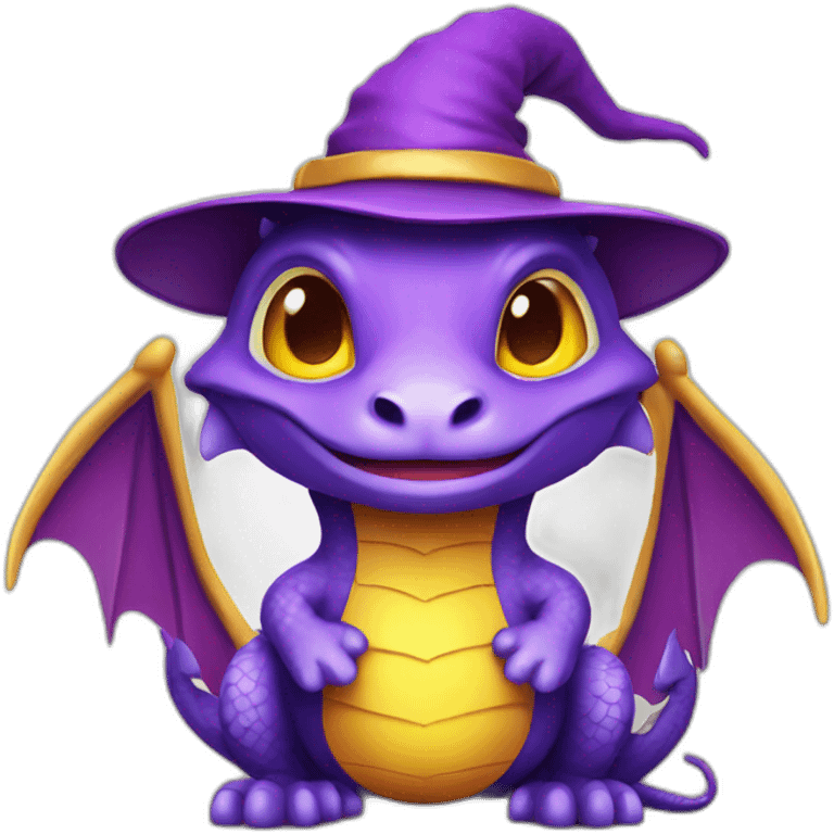 cute purple dragon with yellow eyes wearing wizard hat emoji