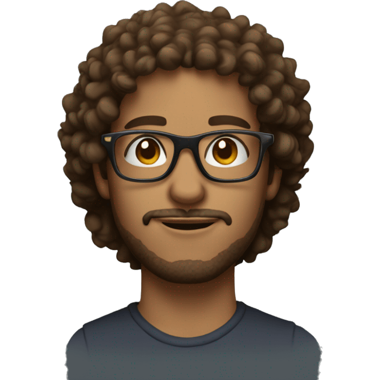 Cool Man with brown curly hair and square glasses emoji