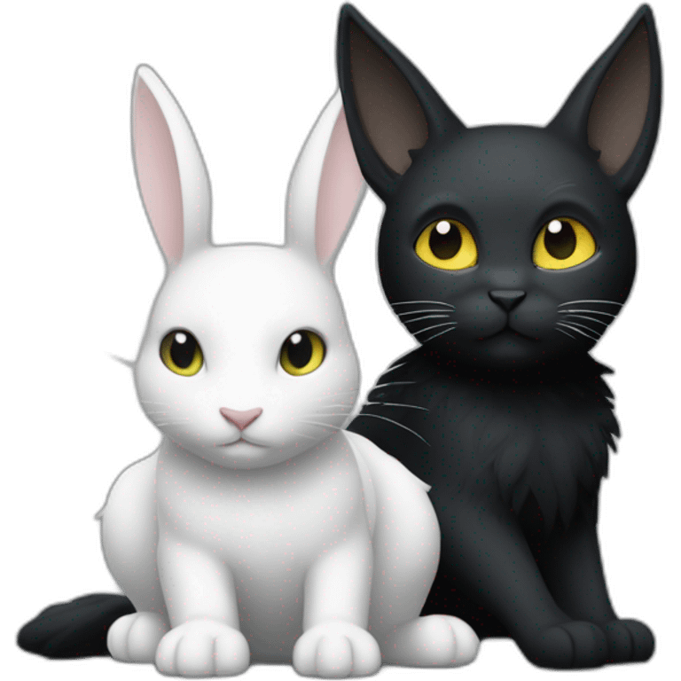 chat noir et blanc sur un lapin nain gris emoji