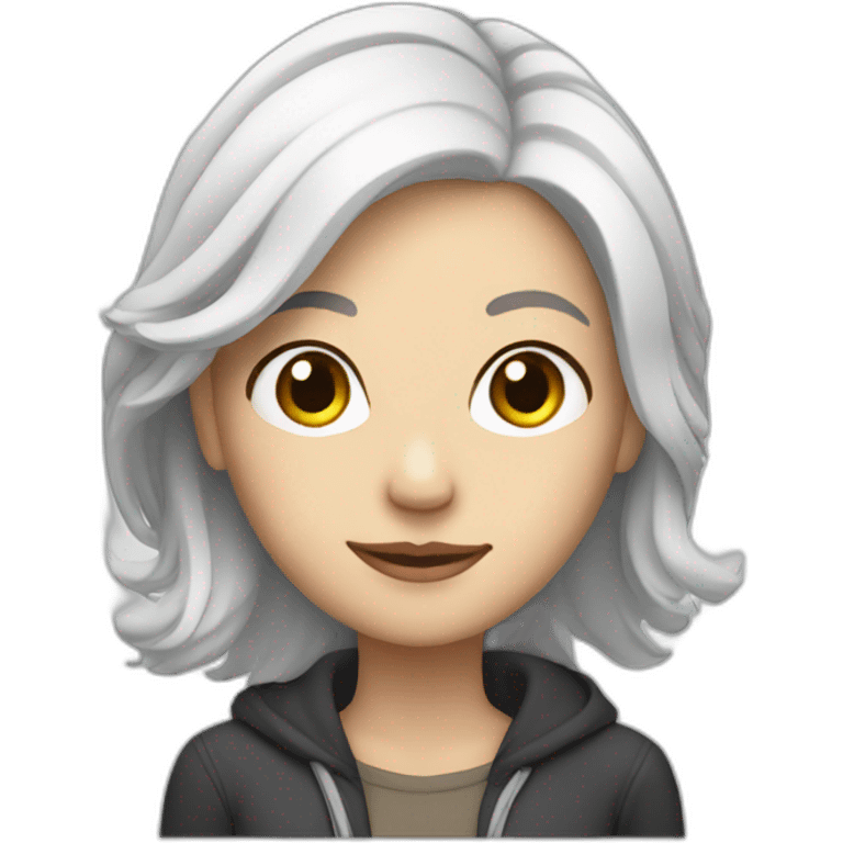 white woman with white hair leaning on her left knee  emoji