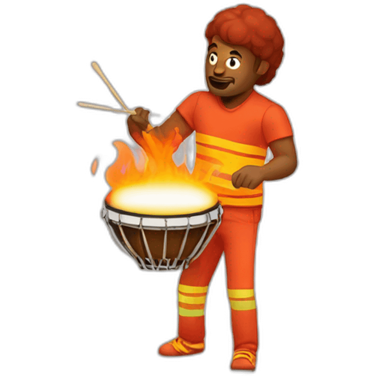 Man in fire playing percussion emoji