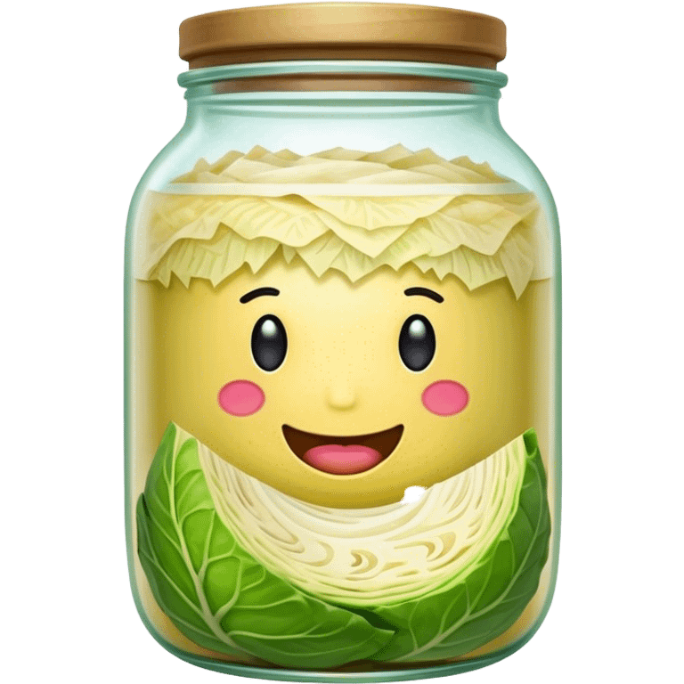 Sauerkraut Cinematic Realistic Sauerkraut Dish Emoji, depicted as tangy fermented cabbage neatly served in a traditional jar, rendered with vibrant textures and crisp, natural lighting. emoji