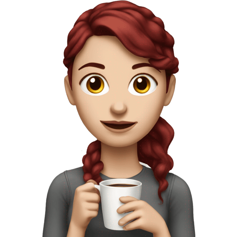 Realistic white girl with burgundy hair and coffee emoji