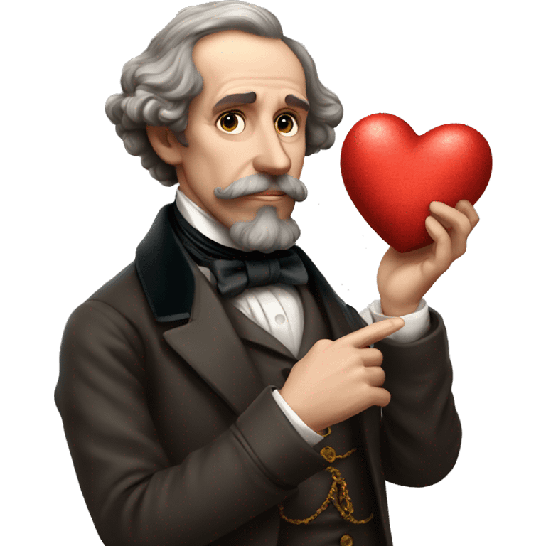 Charles Dickens holds a heart in his hand emoji