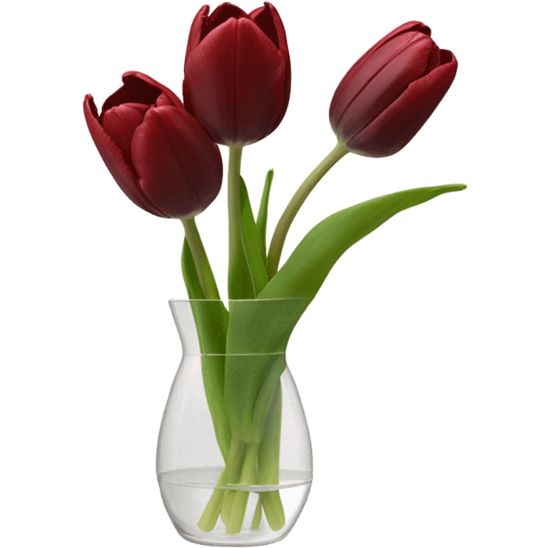 Dark red tulips stem in clear vase emoji