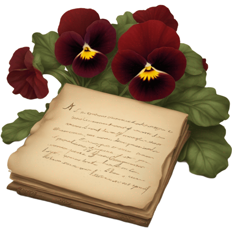 A handwritten letter with deep red pansies and a flickering ornate candle emoji