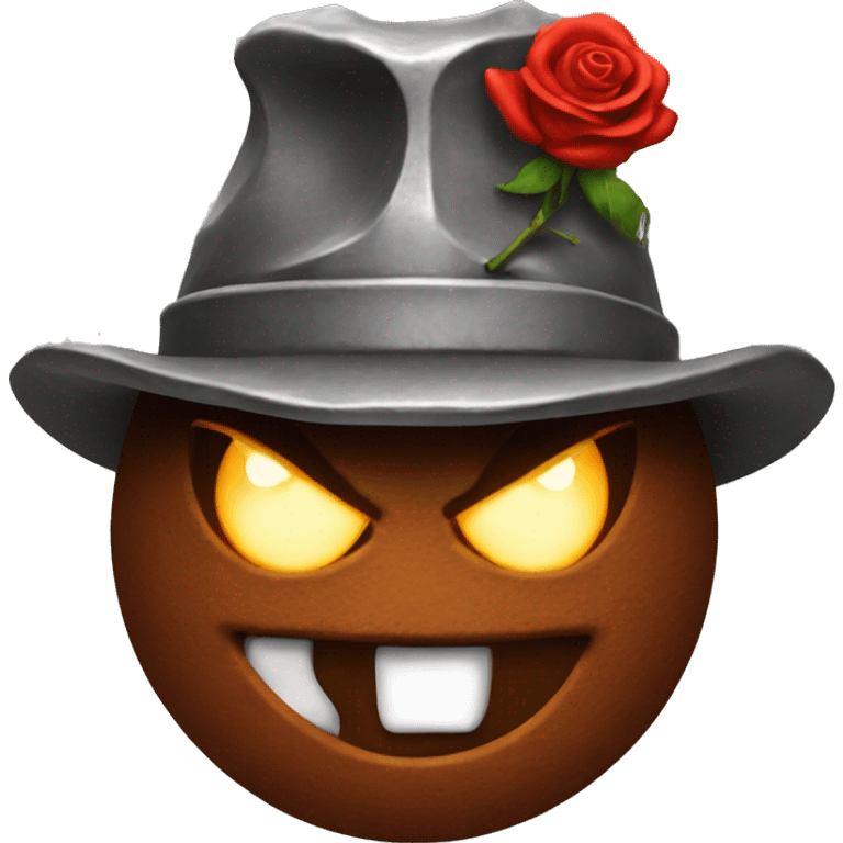 angry face made from hot molten iron with a rose as a hat emoji