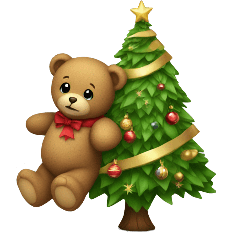 teddy bear decorating a Christmas tree emoji