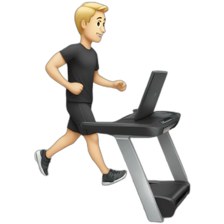 White Man with laptop on desk walking ob treadmill emoji