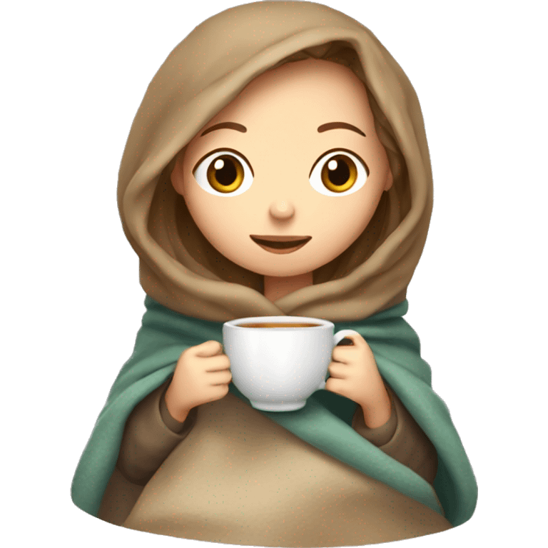 Light brown hair girl in blanket drinking tea emoji