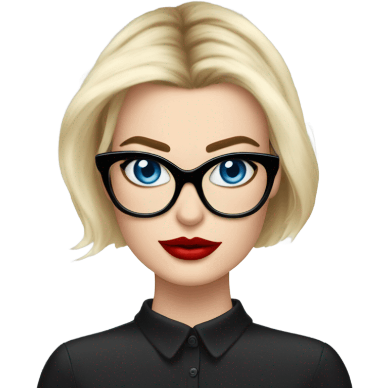  Margot Robbie, bright blue eyes and eyelashes, red kisses, wearing black glasses  emoji