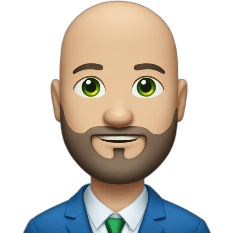 green-eyed overweight bald man with a beard in a blue suit emoji