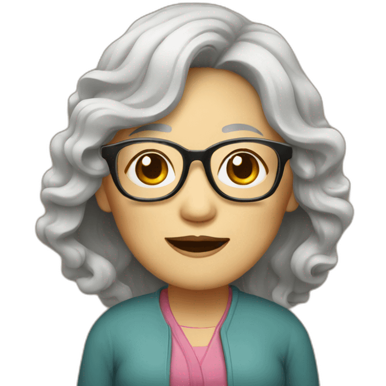 Chinese senior lady wear glasses with wavy long wavy hair emoji