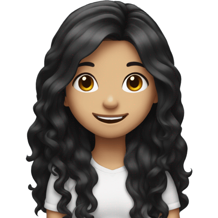 Cute girl with long black hair smiling emoji