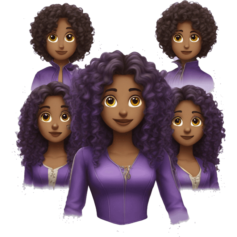 Three musketeers dark lilac women curly long hair emoji