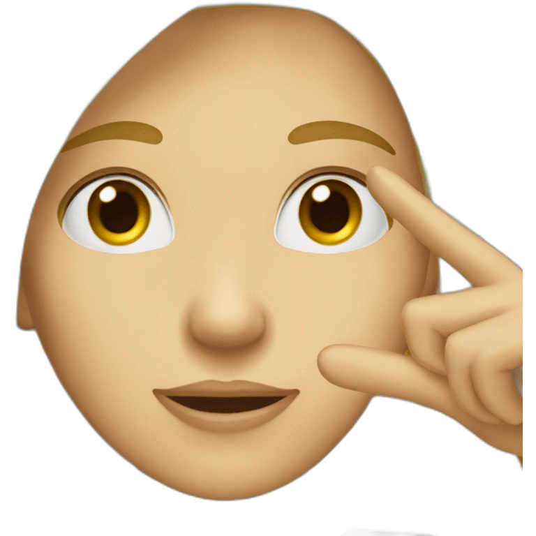 blond woman with hand making a L sign on chin thinking posture emoji