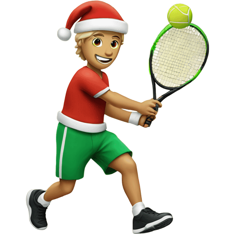 Tennis player playing tennis wearing Santa hat Caucasian emoji