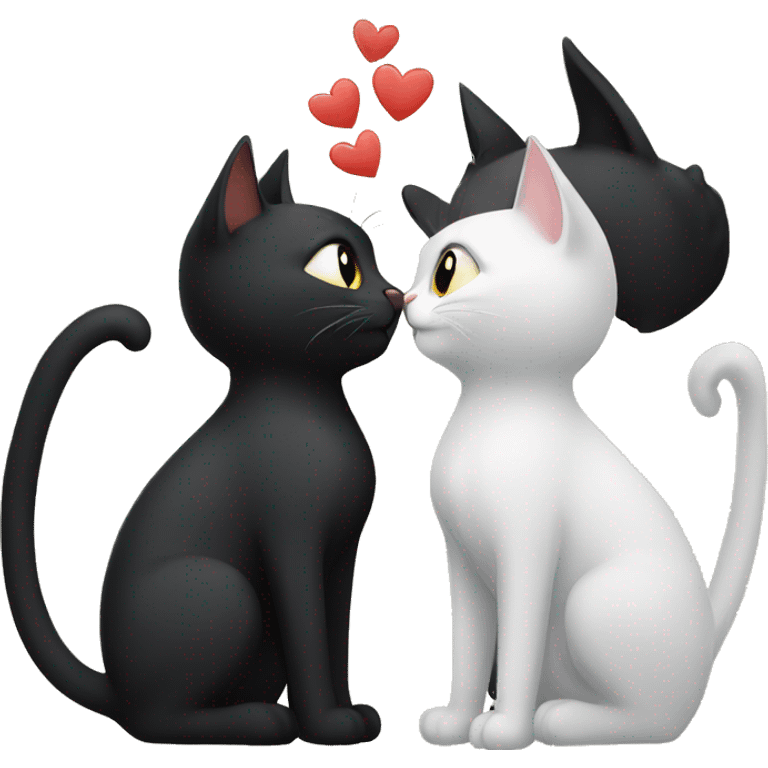 A black cat and a white cat kissing emoji