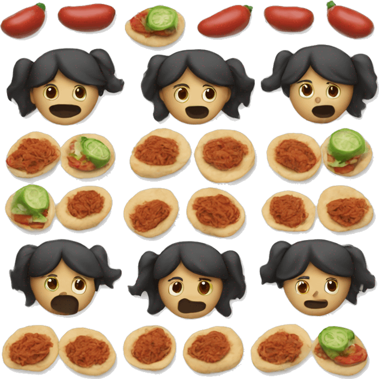 a mexican with dark long hair eating chorizo emoji