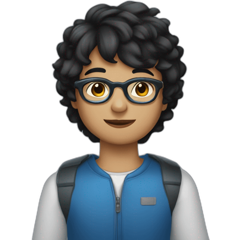 young muselim with short black hair blue glasses and black eyes in plane emoji