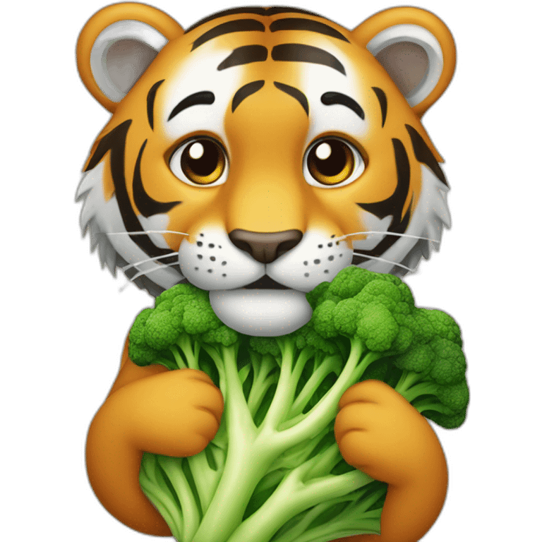 fruitimals tiger holding broccolli emoji