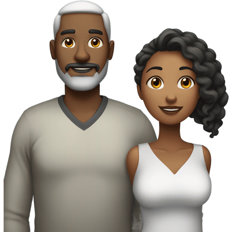 Black couple, her plus size with freckles him tall with grey beard emoji