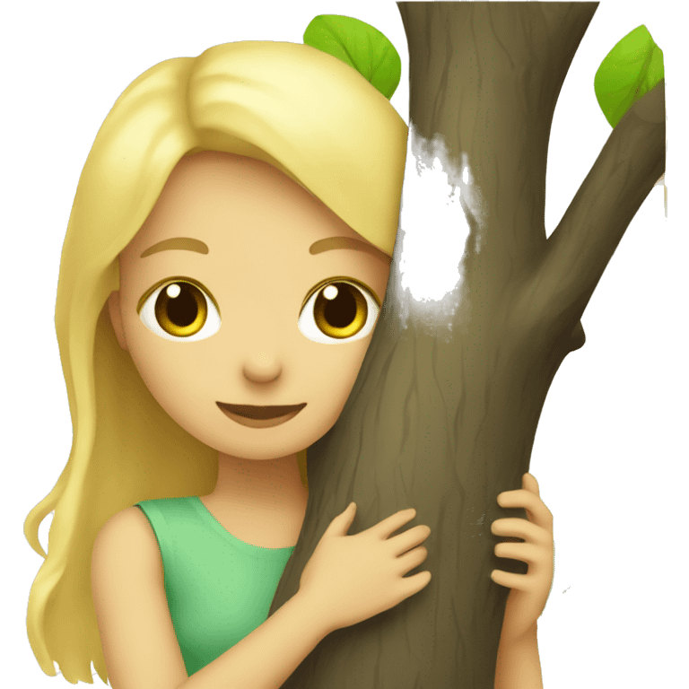 A blonde girl hugging a tree emoji