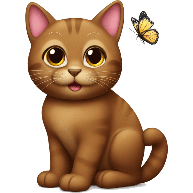 Brown cat with butterfly emoji