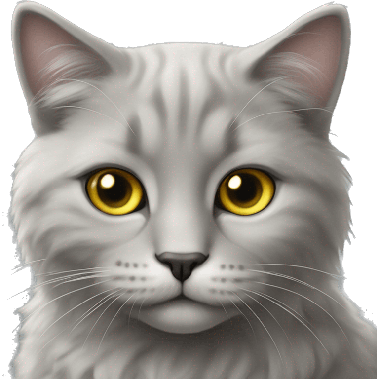 Gatto grigio fumo con occhi gialli peloso emoji