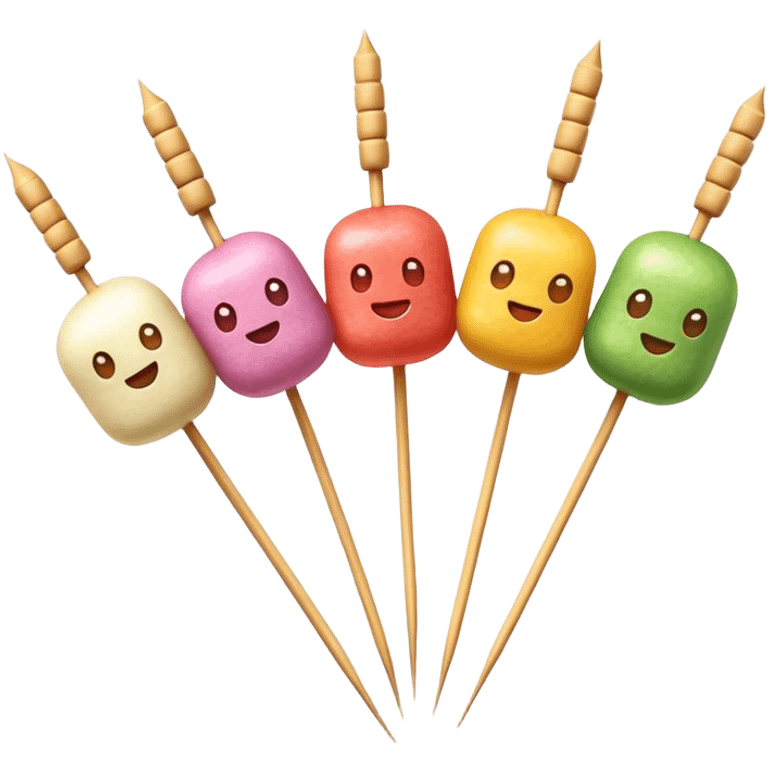 Cinematic Realistic Dango Dessert Emoji, showcasing colorful rice dumplings on skewers rendered with lifelike textures and soft, inviting lighting. emoji