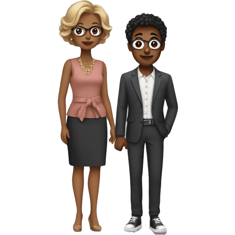 Son and mother in stylish outfits emoji