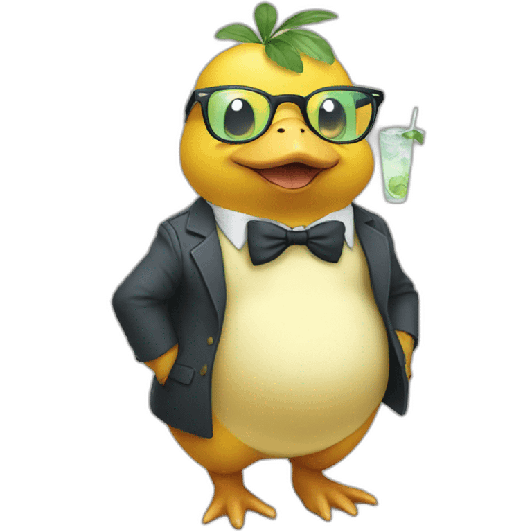 psyduck with glasses drinking mojito emoji