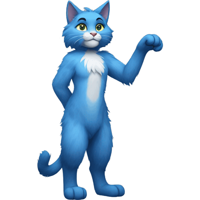 blue furry anthro cat full body emoji