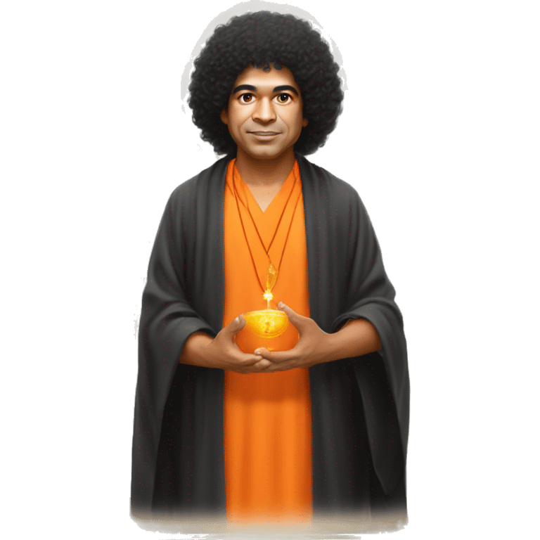 Sathya sai baba black hair with orange robe with blessing with hands emoji