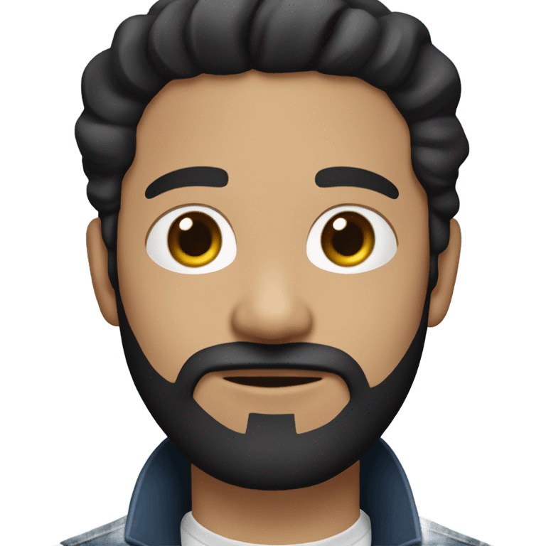 person with a black beard. Without mustache. No beard between nose and mouth. White skin tone. Nice black hair. Denim dark blue jacket emoji