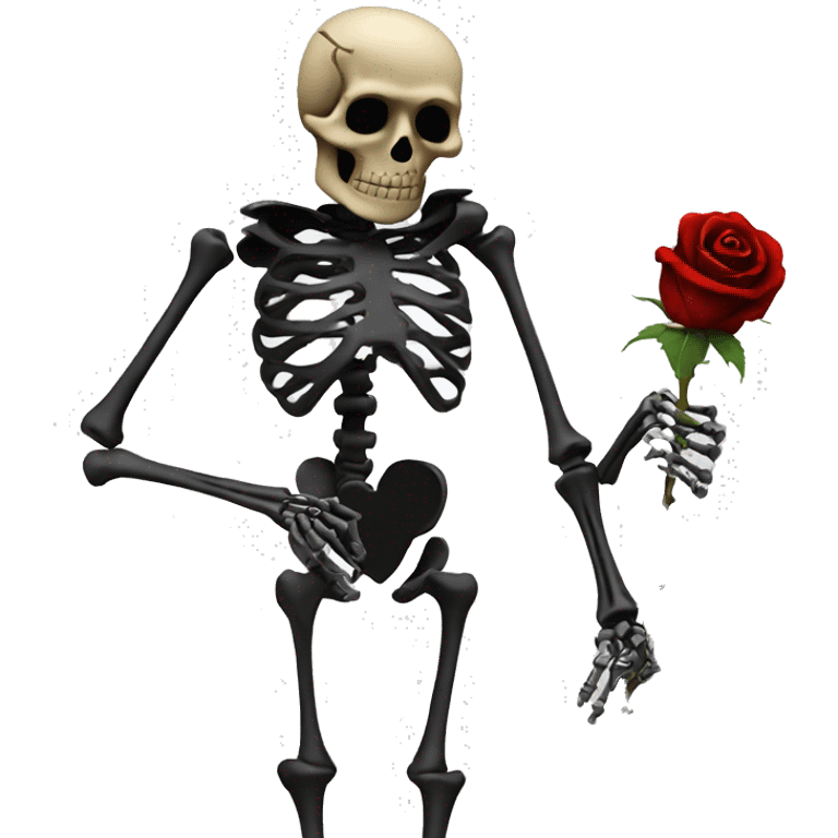 Skeleton with black rose in hand seriously judging, standing  emoji