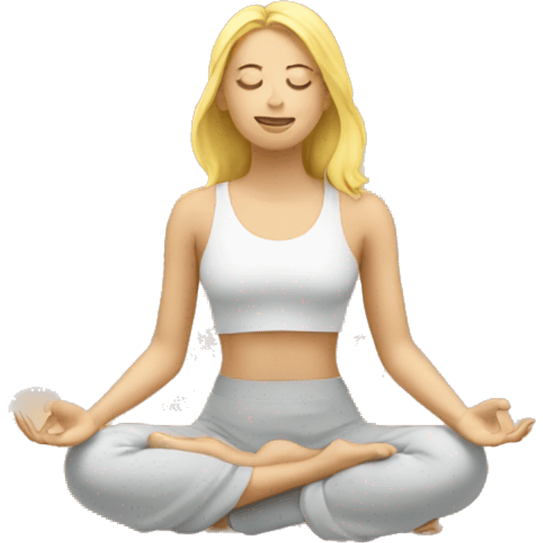 A blonde woman meditating, surrounded by a rainbow emoji