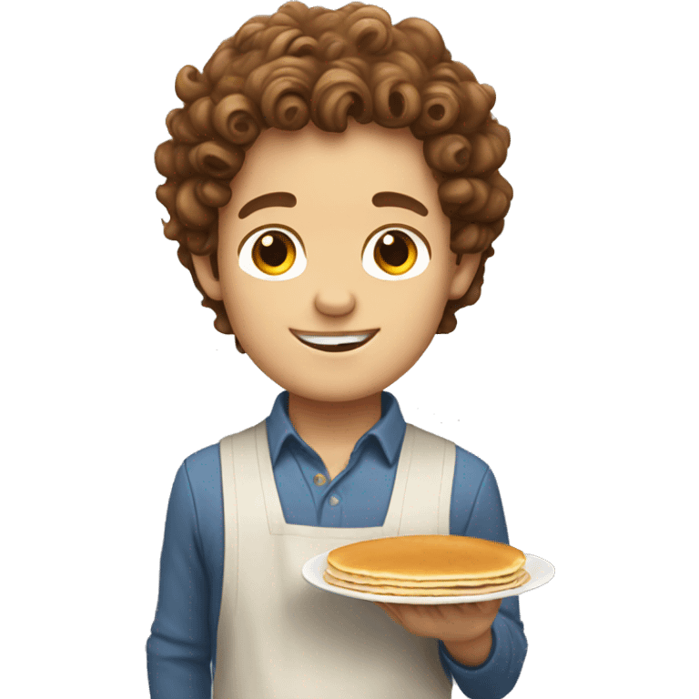 white boy with brown curly hair making pancakes emoji