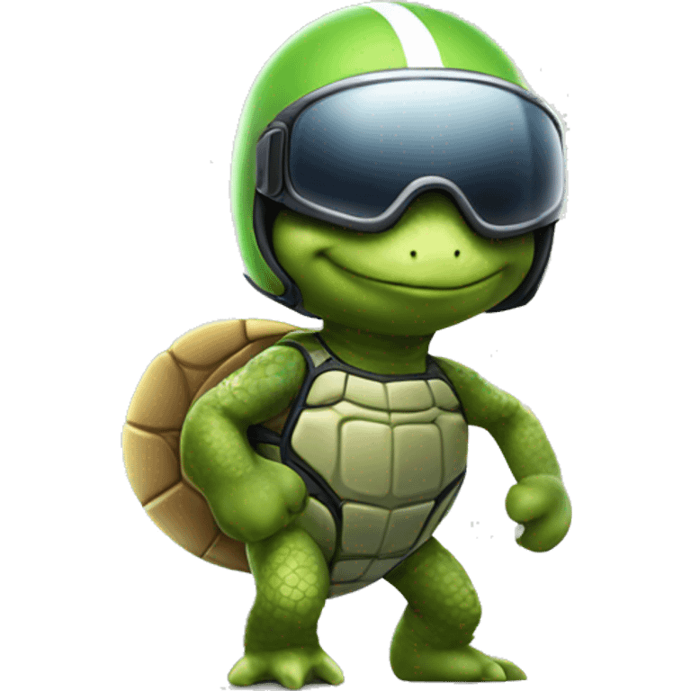 turtle racer wearing helmet and taking like an f1 pose emoji