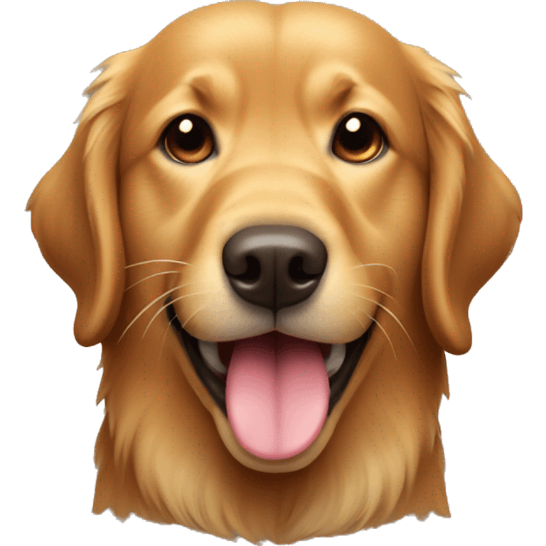 Brown golden retriever with tongue sticking out and mouth closed emoji