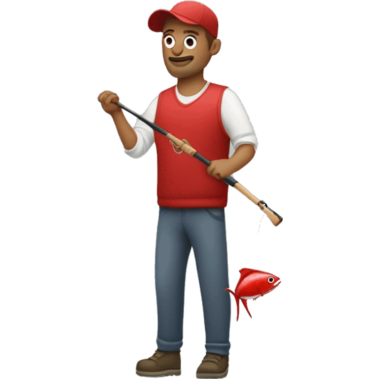 husband holding fishing rod with red fishing line hooked tuna emoji