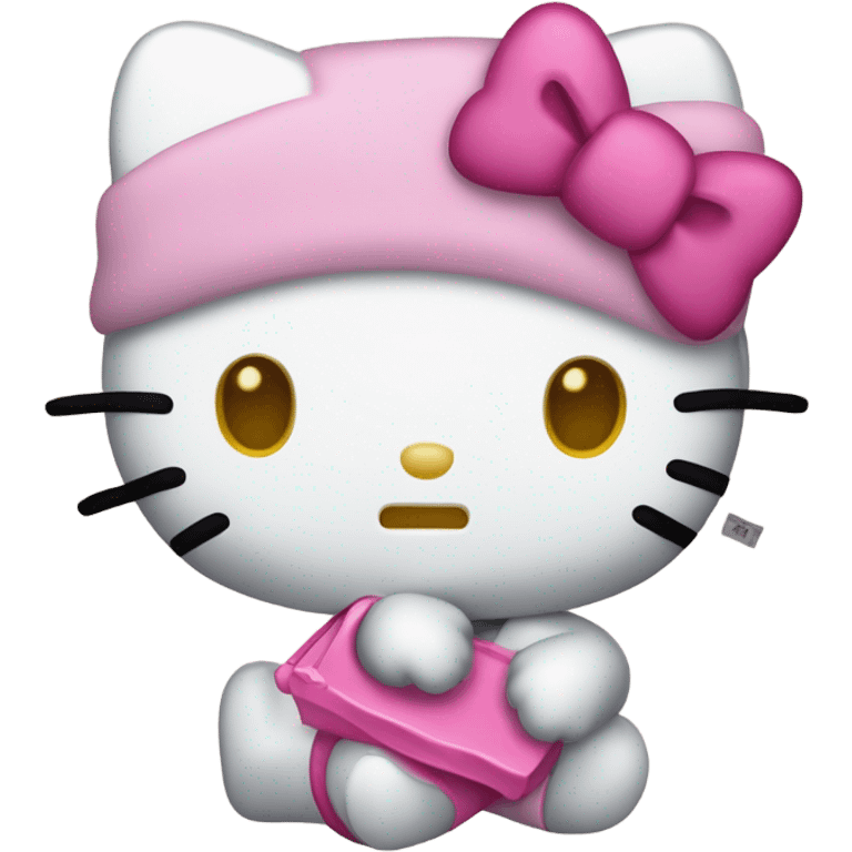 Hello kitty with a sign that says “don’t crash out” emoji