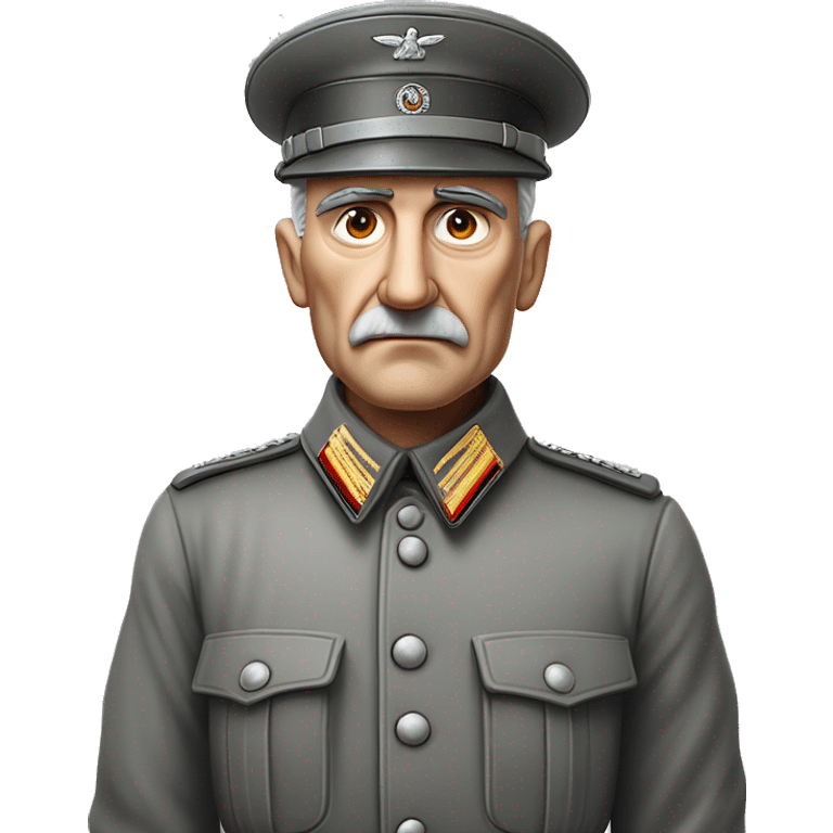 photorealistic old serious german soldier the middle of the XX century gray uniform detailed face with wrinkles, closed mouth, small eyes  emoji