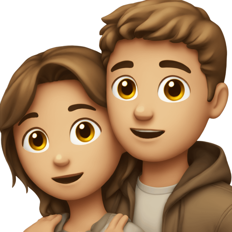 Girl with brown hair hugging boy with brown hair emoji