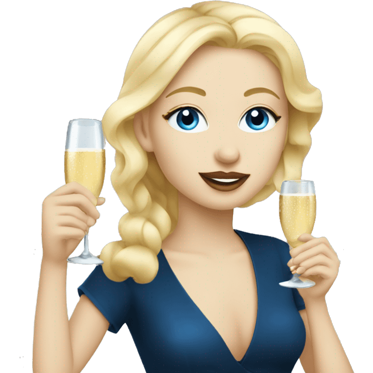 Blonde girl with blue eyes drinking Champagne and eating caviar  emoji