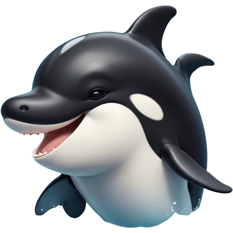 Cinematic Cute Yawning orca Portrait Emoji, Head tilted slightly with a dramatic, wide-open yawn, showcasing a sleek black-and-white body with gently relaxed fins and sleepy, half-closed eyes, Simplified yet irresistibly adorable features, highly detailed, glowing with a soft, cozy marine glow, high shine, relaxed yet expressive, stylized with a dash of whimsical deep-sea charm, soft glowing outline, capturing the essence of a drowsy yet affectionate orca that appears ready to stretch out in the waves for a nap! emoji