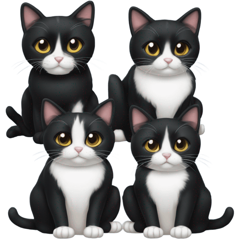 Four black and white tuxedo cats emoji