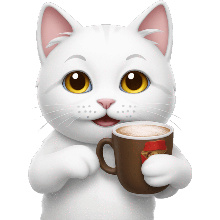 White cat holding hot chocolate  emoji