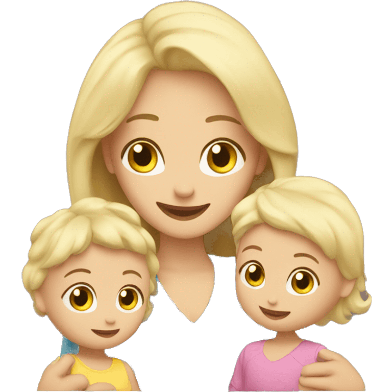 Blonde mother playing with her 2 blonde toddlers emoji