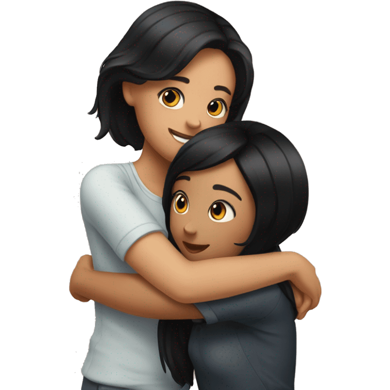 Girl with black hair hugging another girl with black hair emoji